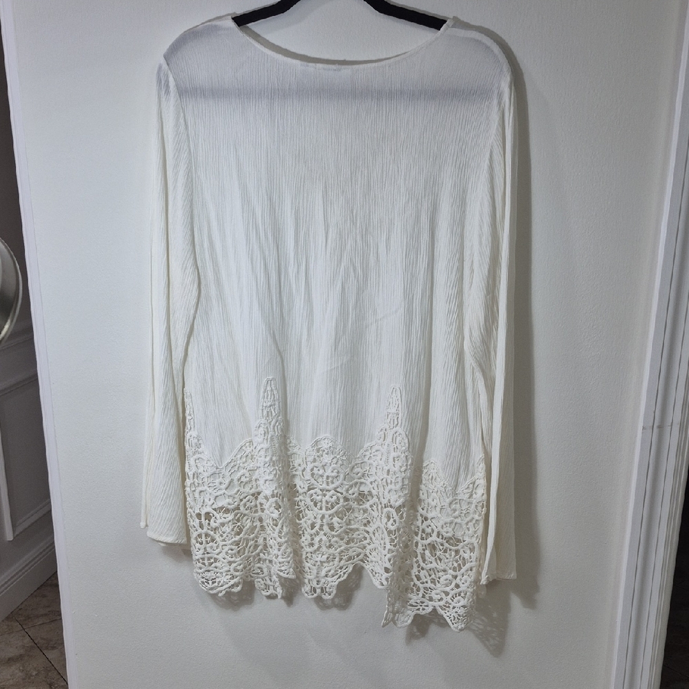 Cato Womens XL Cream Lace Trim Blouse With Flowing Sleeves - Picture 5 of 14